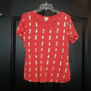Coral/gold foil L tee. Andrea Jovine